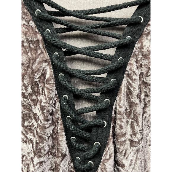 Entro Dress Women Large Purple Tie front Crushed Velvet Rock Grunge Festival - Picture 7 of 7